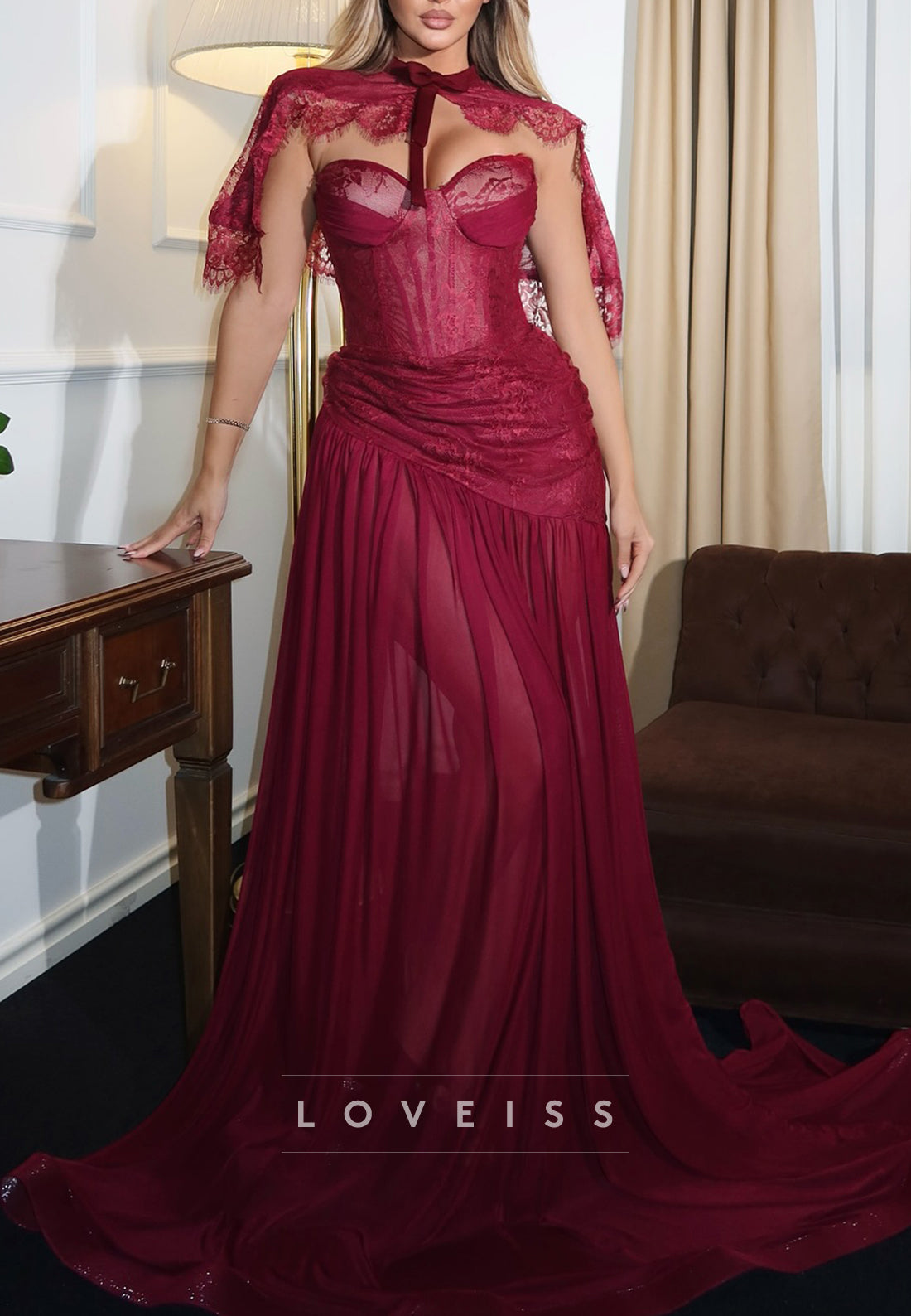 Sweetheart Lace Appliques Pleaated A-Line Prom Dress