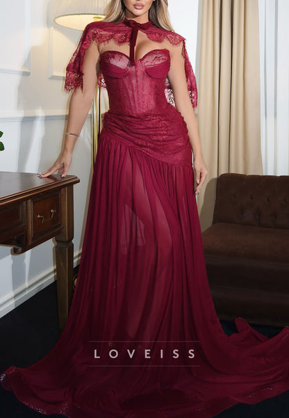 Sweetheart Lace Appliques Pleaated A-Line Prom Dress