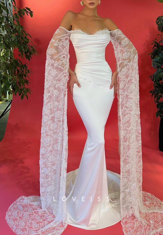Sweetheart Lace Appliques Pleated Mermaid Wedding Dress