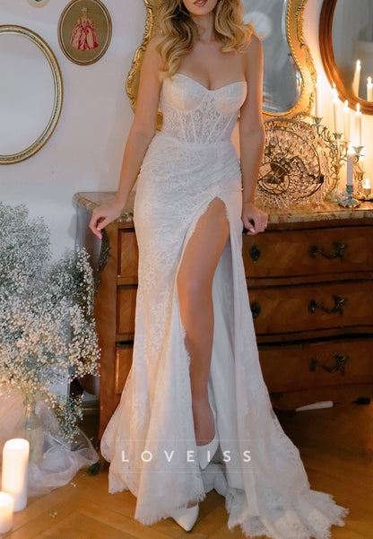Sweetheart Lace Appliques Side Slit Sheath Wedding Dress