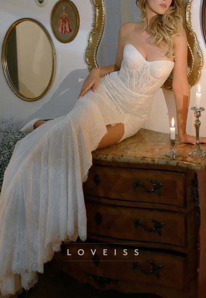 Sweetheart Lace Appliques Side Slit Sheath Wedding Dress