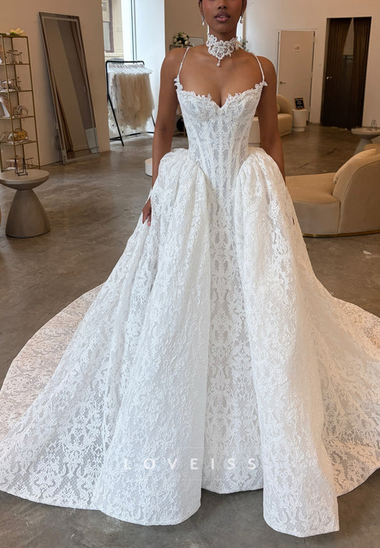 Sweetheart Lace Appliques Sleeveless A-Line Wedding Dress