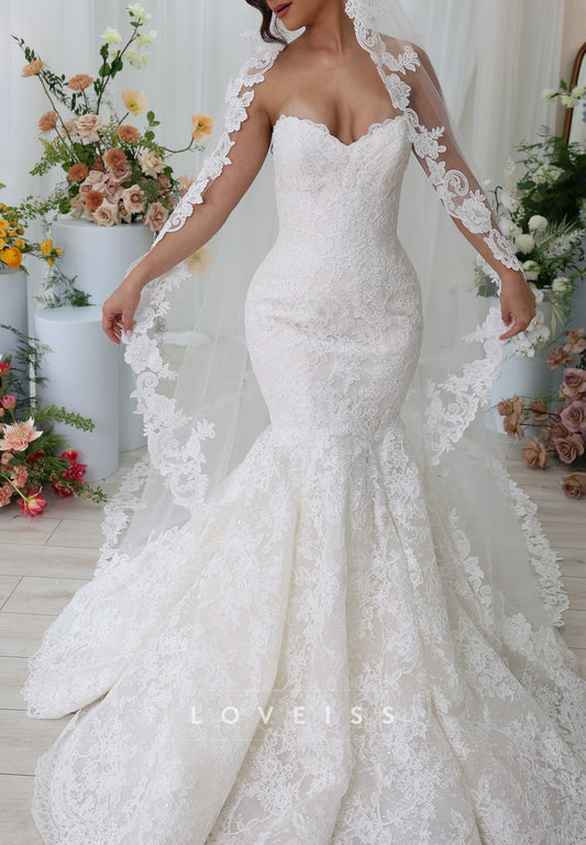 Sweetheart Lace Appliques Sleeveless Mermaid Wedding Dress