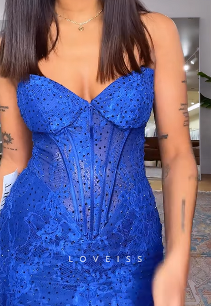 Sweetheart Lace Appliques Sparkly Mermaid Prom Dress