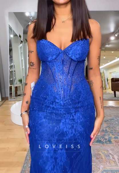 Sweetheart Lace Appliques Sparkly Mermaid Prom Dress