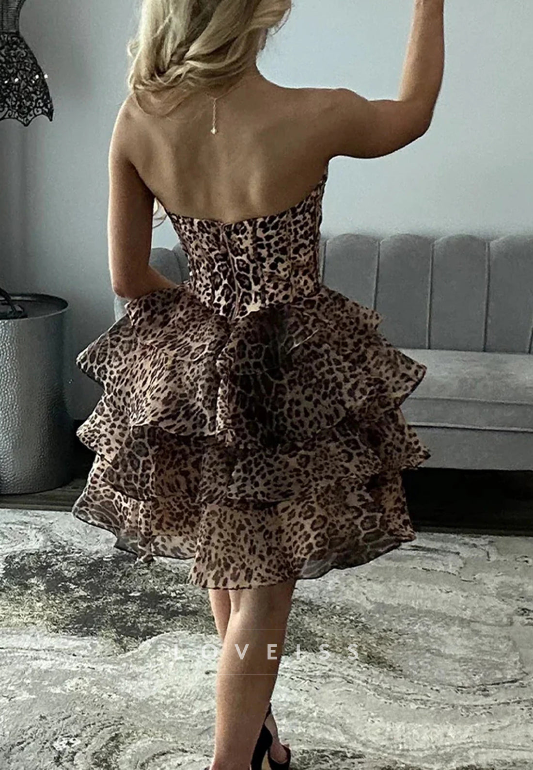 Sweetheart Leopart Printed Tiered A-Line Homecoming Dress Loveiss Sweetheart Leopart Printed Tiered A-Line Homecoming Dress Loveiss