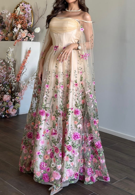 Sweetheart Long Sleeves Appliques A-Line Evening Dress
