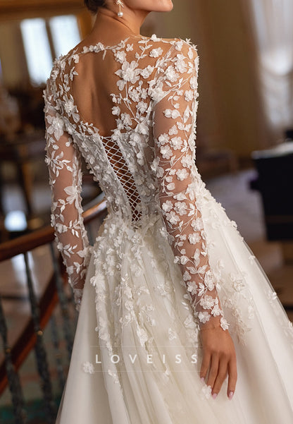 Sweetheart Long Sleeves Appliques Ball Gown Wedding Dress