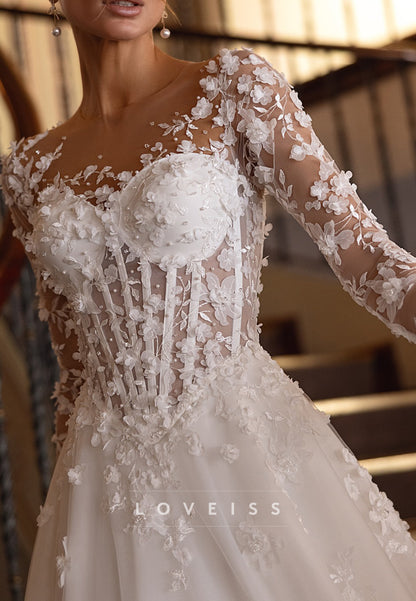 Sweetheart Long Sleeves Appliques Ball Gown Wedding Dress