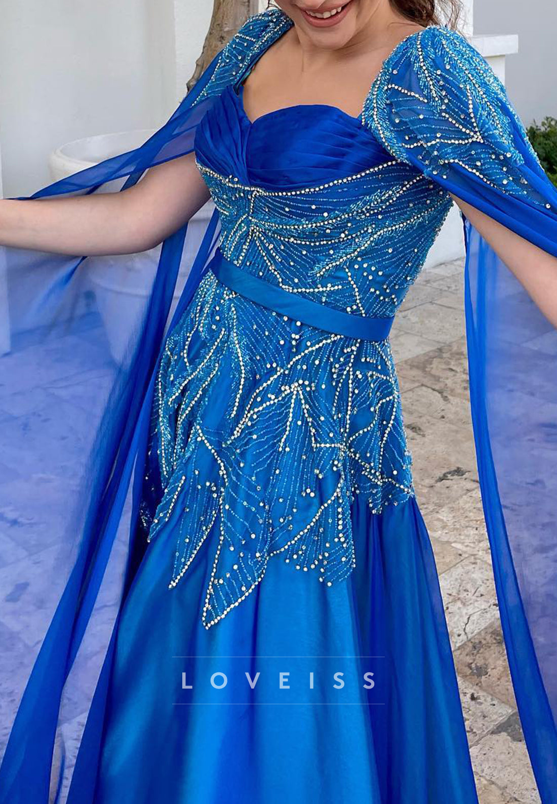 Sweetheart Long Sleeves Beaded A-Line Prom Dress