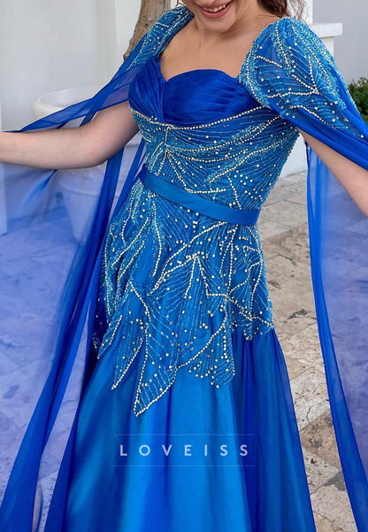 Sweetheart Long Sleeves Beaded A-Line Prom Dress