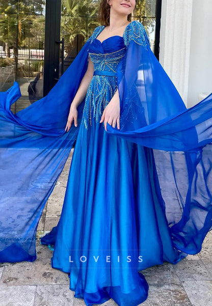 Sweetheart Long Sleeves Beaded A-Line Prom Dress