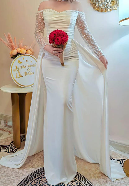 Sweetheart Long Sleeves Beaded Sleek Mermaid Wedding Dress