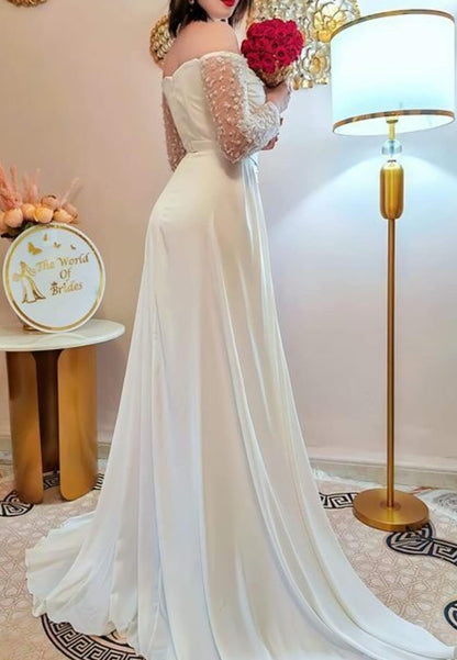 Sweetheart Long Sleeves Beaded Sleek Mermaid Wedding Dress