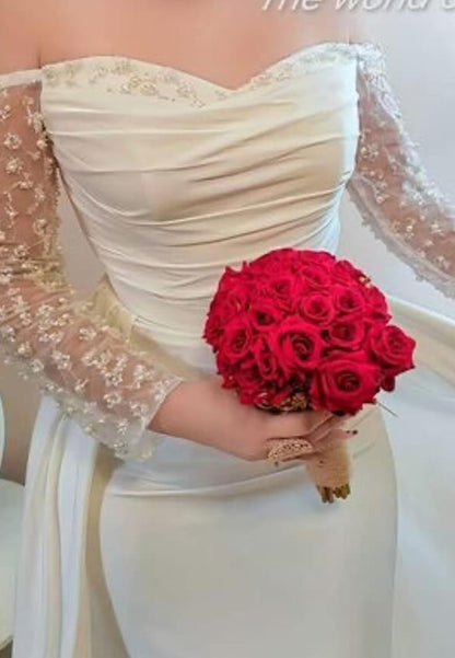 Sweetheart Long Sleeves Beaded Sleek Mermaid Wedding Dress
