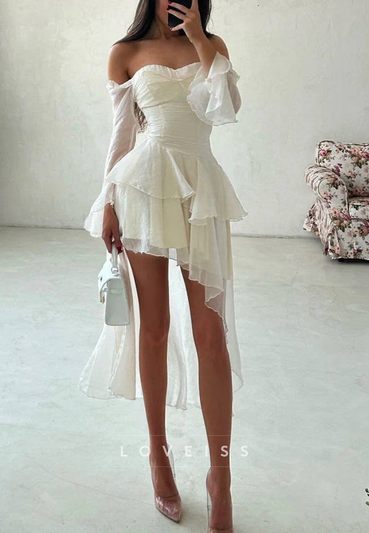Sweetheart Long Sleeves Chiffon Tiered Ruffled A-Line Party Dress