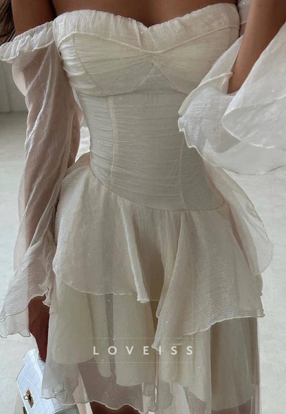 Sweetheart Long Sleeves Chiffon Tiered Ruffled A-Line Party Dress