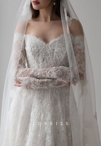 Sweetheart Long Sleeves Lace Appliques A-Line Wedding Dress