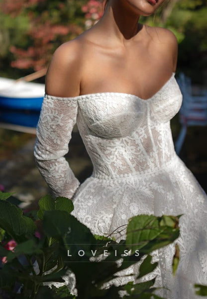 Sweetheart Long Sleeves Lace Appliques A-Line Wedding Dress