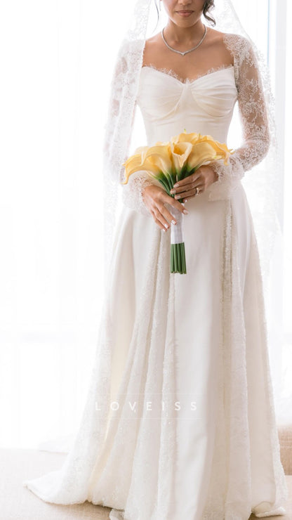 Sweetheart Long Sleeves Lace Appliques A-Line Wedding Dress