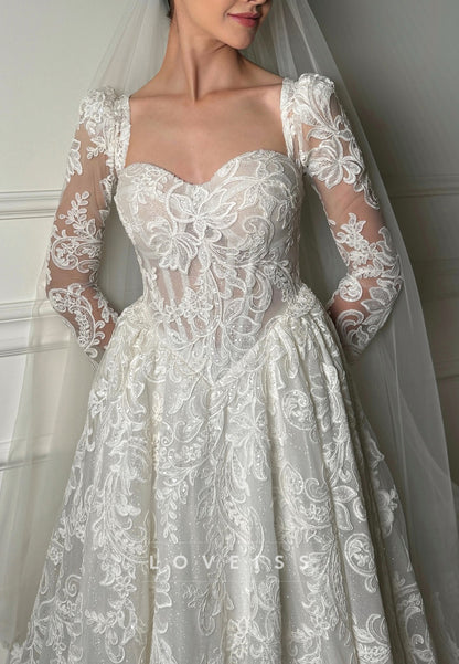 Sweetheart Long Sleeves Lace Appliques A-Line Wedding Dress