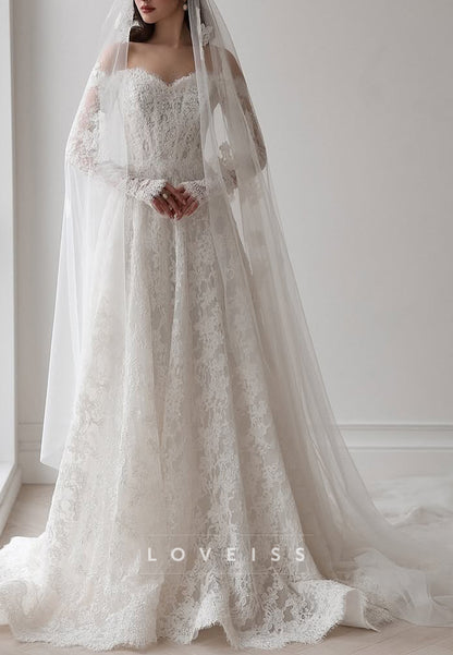 Sweetheart Long Sleeves Lace Appliques A-Line Wedding Dress
