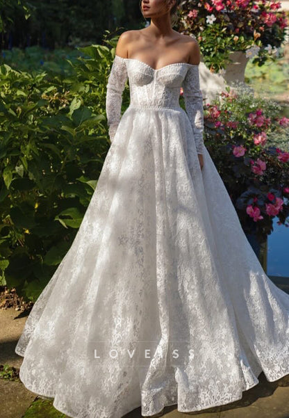 Sweetheart Long Sleeves Lace Appliques A-Line Wedding Dress