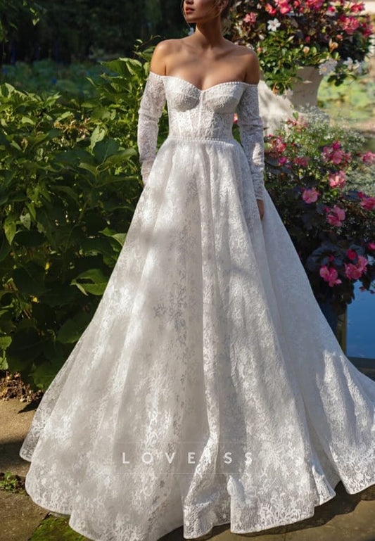 Sweetheart Long Sleeves Lace Appliques A-Line Wedding Dress