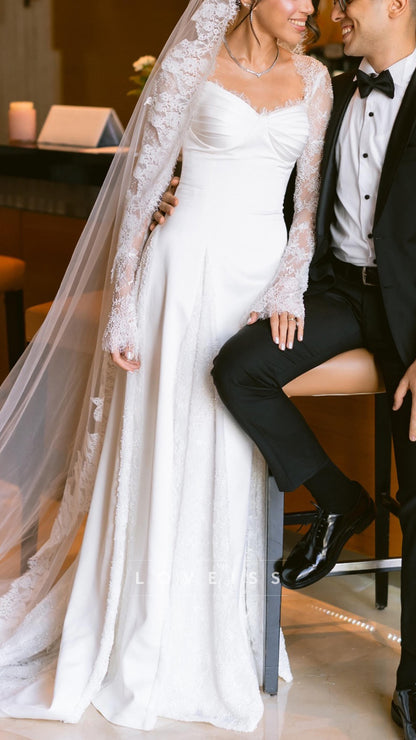 Sweetheart Long Sleeves Lace Appliques A-Line Wedding Dress