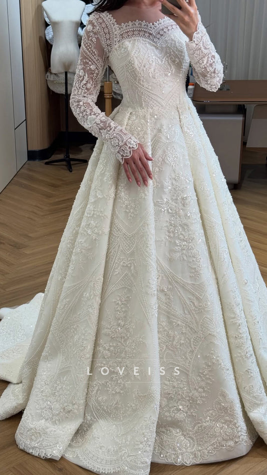 Sweetheart Long Sleeves Lace Appliques A-Line Wedding Dress
