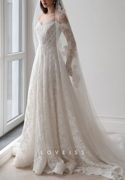 Sweetheart Long Sleeves Lace Appliques A-Line Wedding Dress