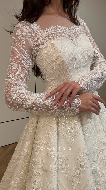 Sweetheart Long Sleeves Lace Appliques A-Line Wedding Dress