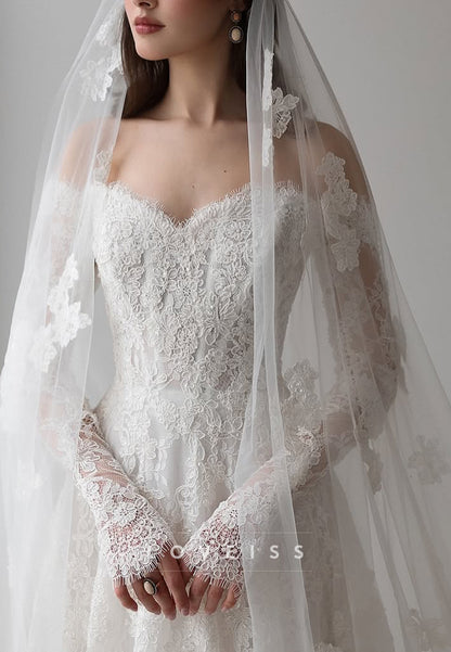 Sweetheart Long Sleeves Lace Appliques A-Line Wedding Dress