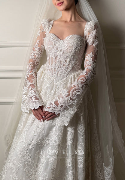 Sweetheart Long Sleeves Lace Appliques A-Line Wedding Dress