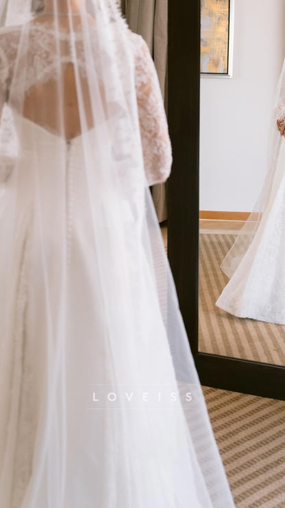 Sweetheart Long Sleeves Lace Appliques A-Line Wedding Dress