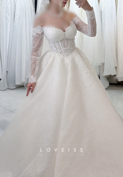 Sweetheart Long Sleeves Lace Appliques A-Line Wedding Dress