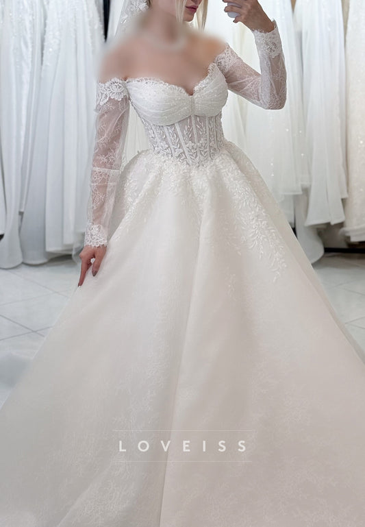 Sweetheart Long Sleeves Lace Appliques A-Line Wedding Dress