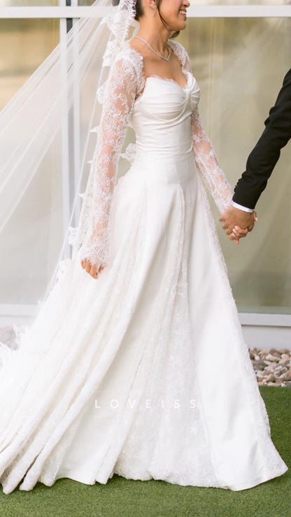 Sweetheart Long Sleeves Lace Appliques A-Line Wedding Dress