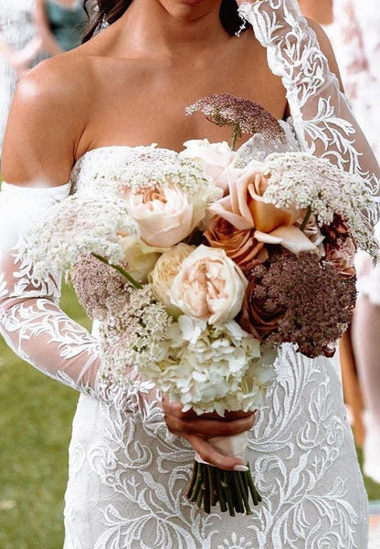 Sweetheart Long Sleeves Lace Appliques Mermaid Boho Wedding Dress