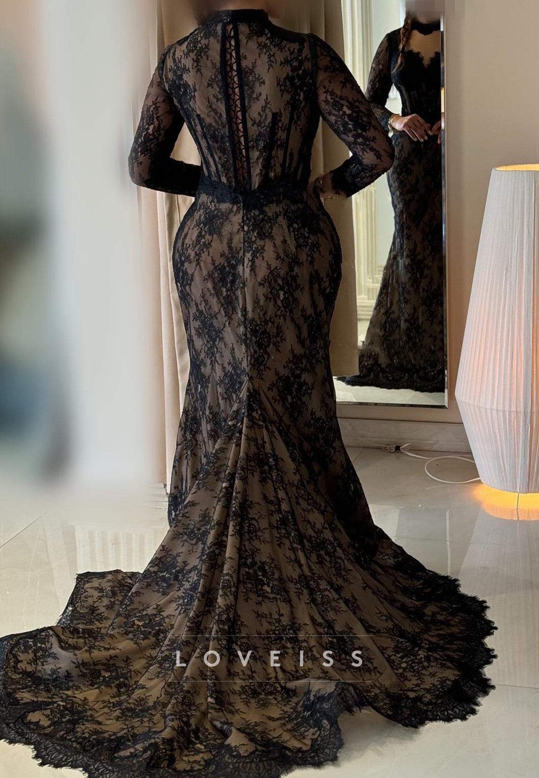 Sweetheart Long Sleeves Lace Appliques Mermaid Evening Dress