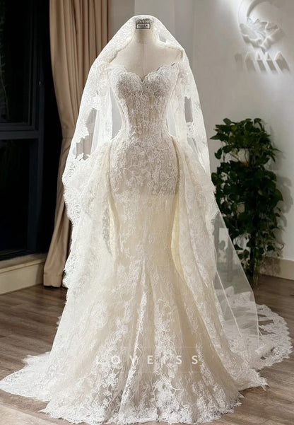 Sweetheart Long Sleeves Lace Appliques Mermaid Wedding Dress