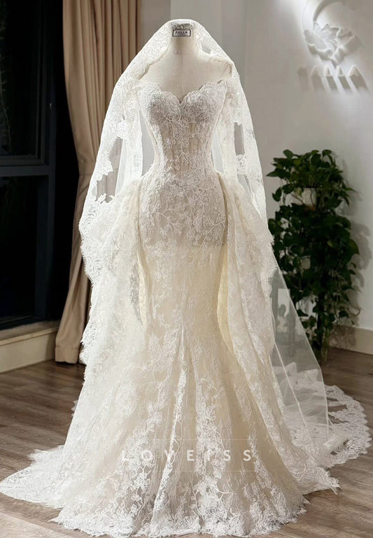 Sweetheart Long Sleeves Lace Appliques Mermaid Wedding Dress