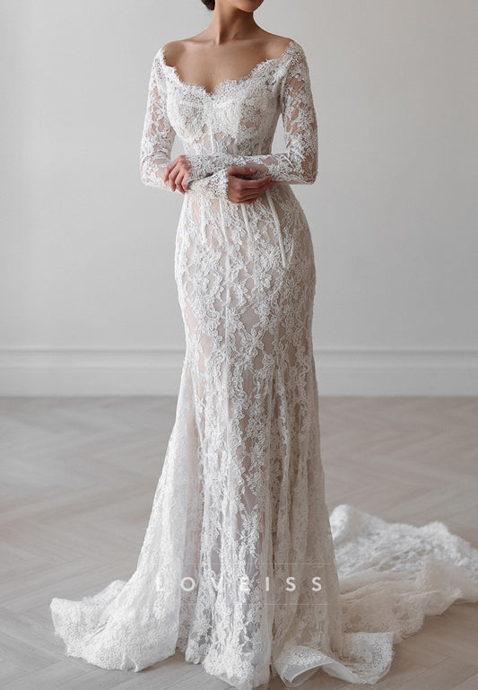 Sweetheart Long Sleeves Lace Appliques Mermaid Wedding Dress