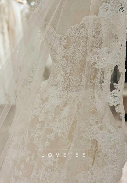 Sweetheart Long Sleeves Lace Appliques Mermaid Wedding Dress