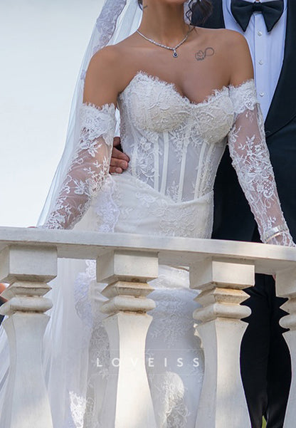 Sweetheart Long Sleeves Lace Appliques Mermaid Wedding Dress
