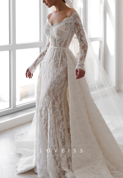 Sweetheart Long Sleeves Lace Appliques Mermaid Wedding Dress