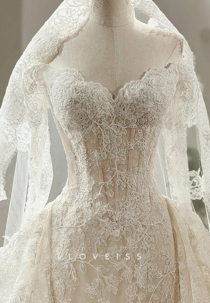 Sweetheart Long Sleeves Lace Appliques Mermaid Wedding Dress