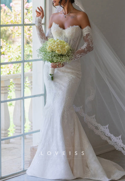 Sweetheart Long Sleeves Lace Appliques Mermaid Wedding Dress