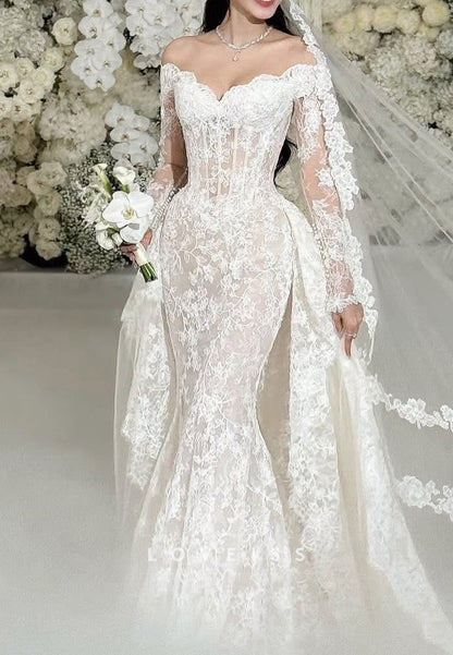 Sweetheart Long Sleeves Lace Appliques Mermaid Wedding Dress