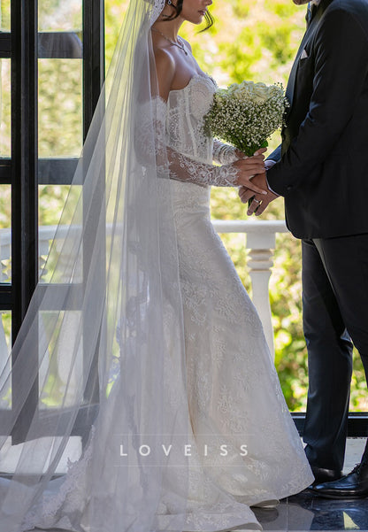 Sweetheart Long Sleeves Lace Appliques Mermaid Wedding Dress